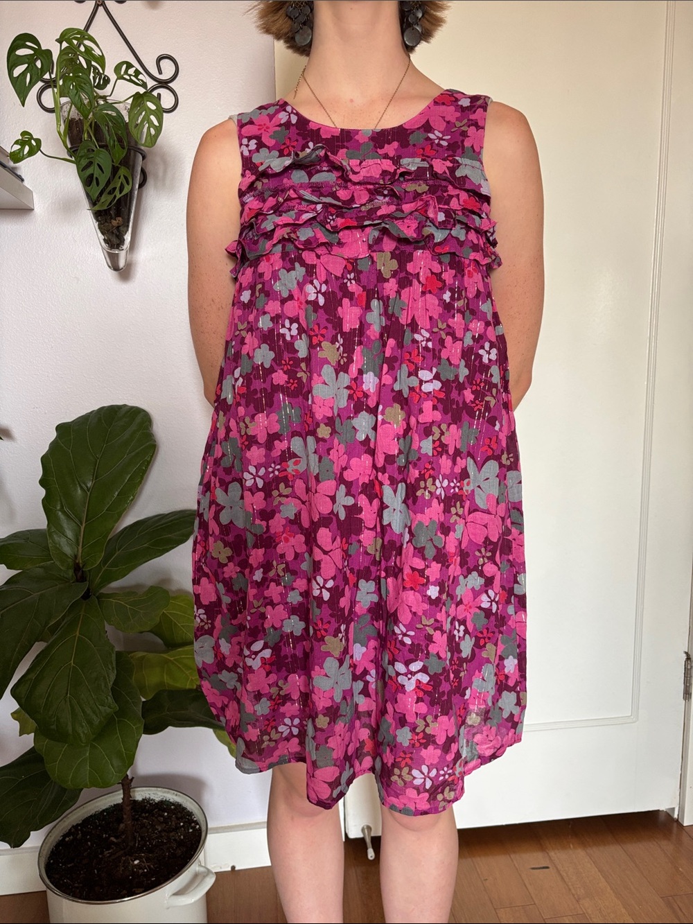 Old Navy Pink & Magenta Floral Ruffle Sundress